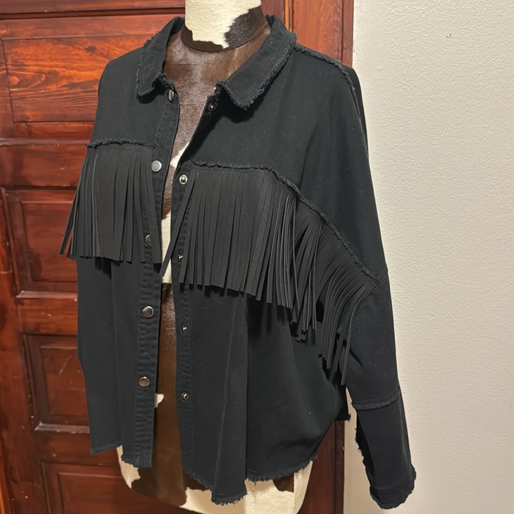 Haute Hippie Black Fringe Button-Up Jacket